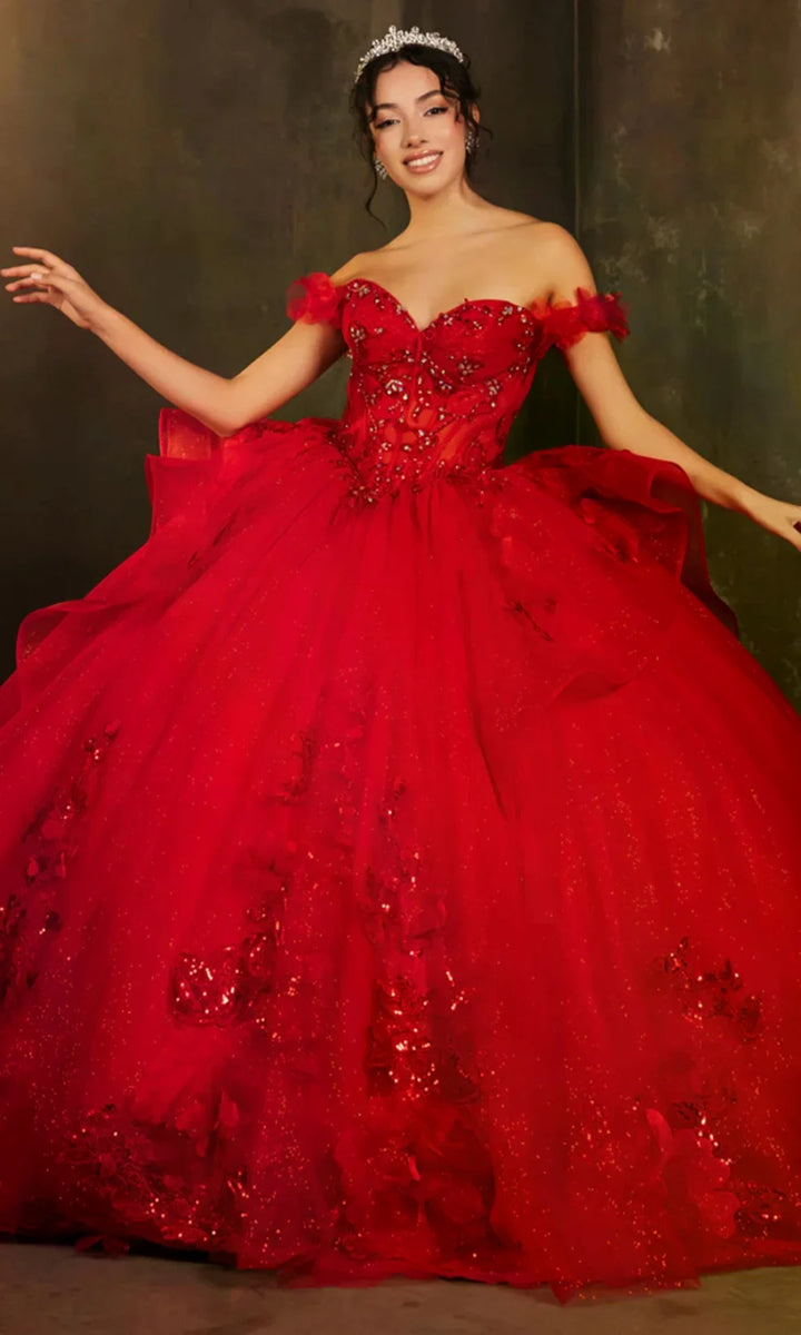 Applique Off Shoulder Ball Gown by May Queen LK270