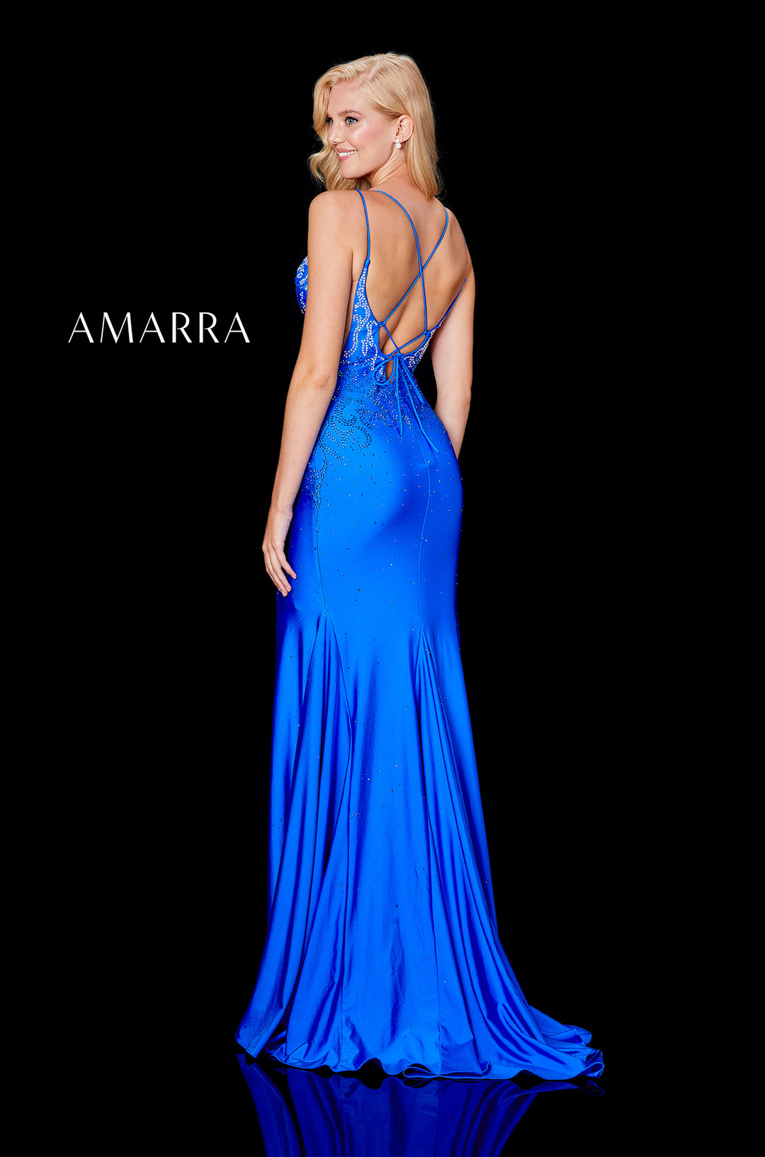 Fitted Rhinestone Jersey Sleeveless Slit Gown by Amarra 20019