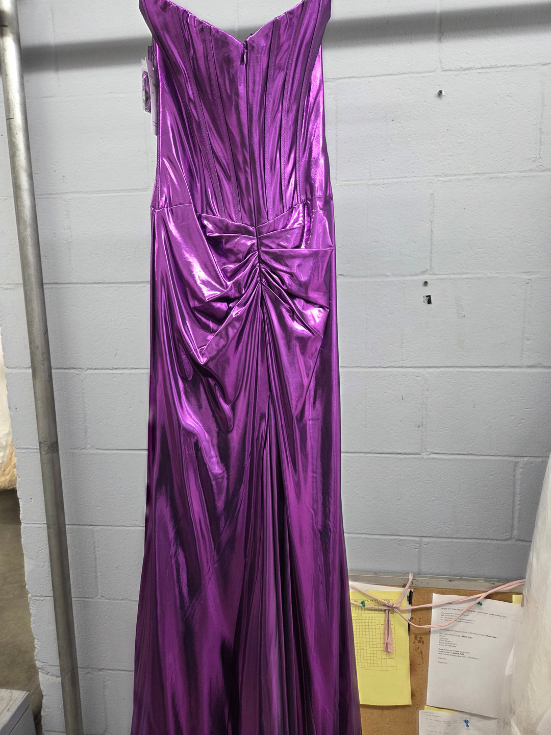 Metallic Fitted Strapless Slit Gown by Poly USA 9682