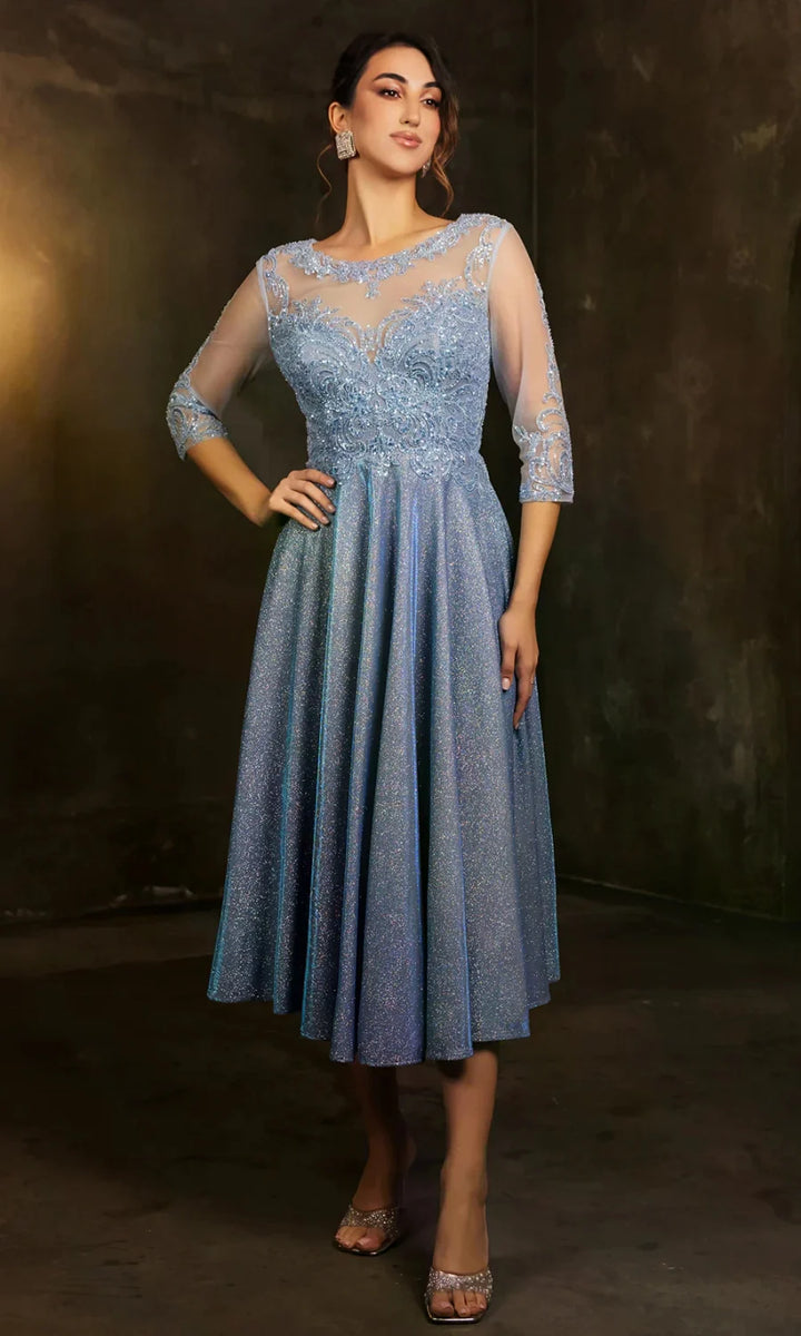 3/4 Sleeve Tea Length Dress by May Queen MQ2124