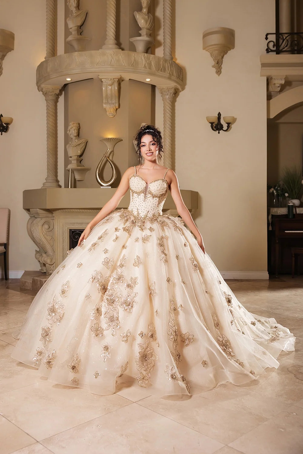 Applique Sleeveless Ball Gown by May Queen LK282