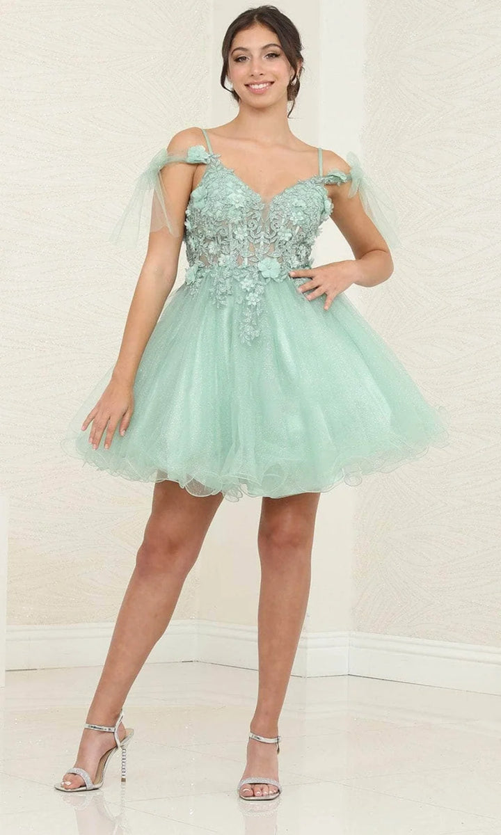 Short Off Shoulder Ruffled Dress by May Queen MQ2066