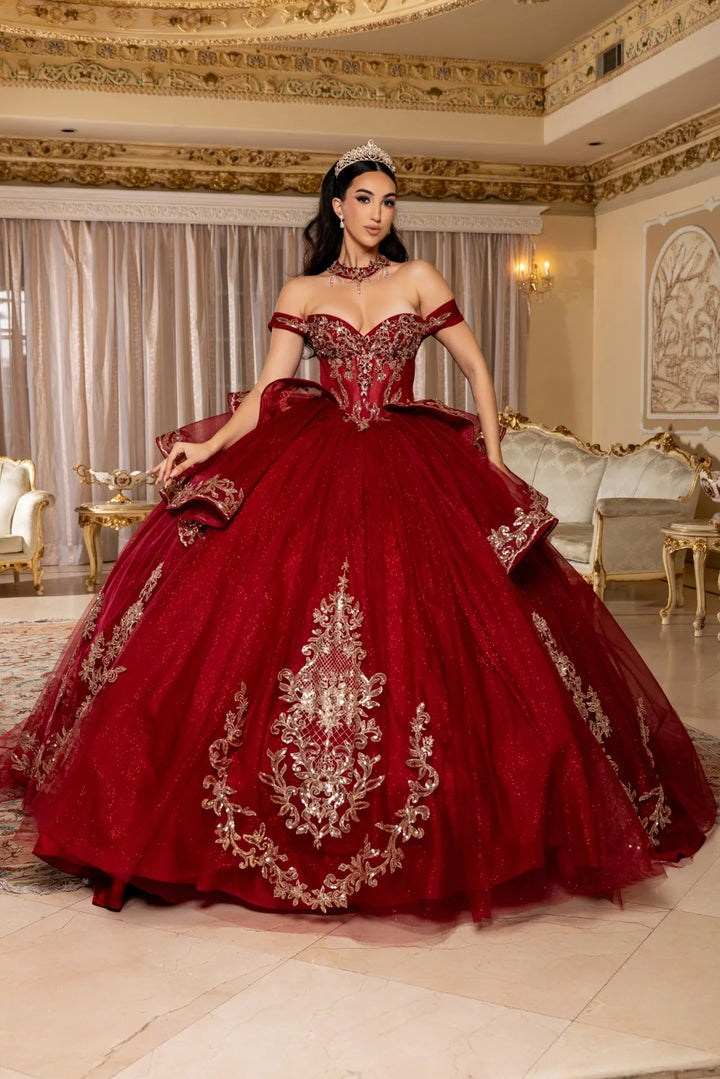 Applique Off Shoulder Ball Gown by May Queen LK303