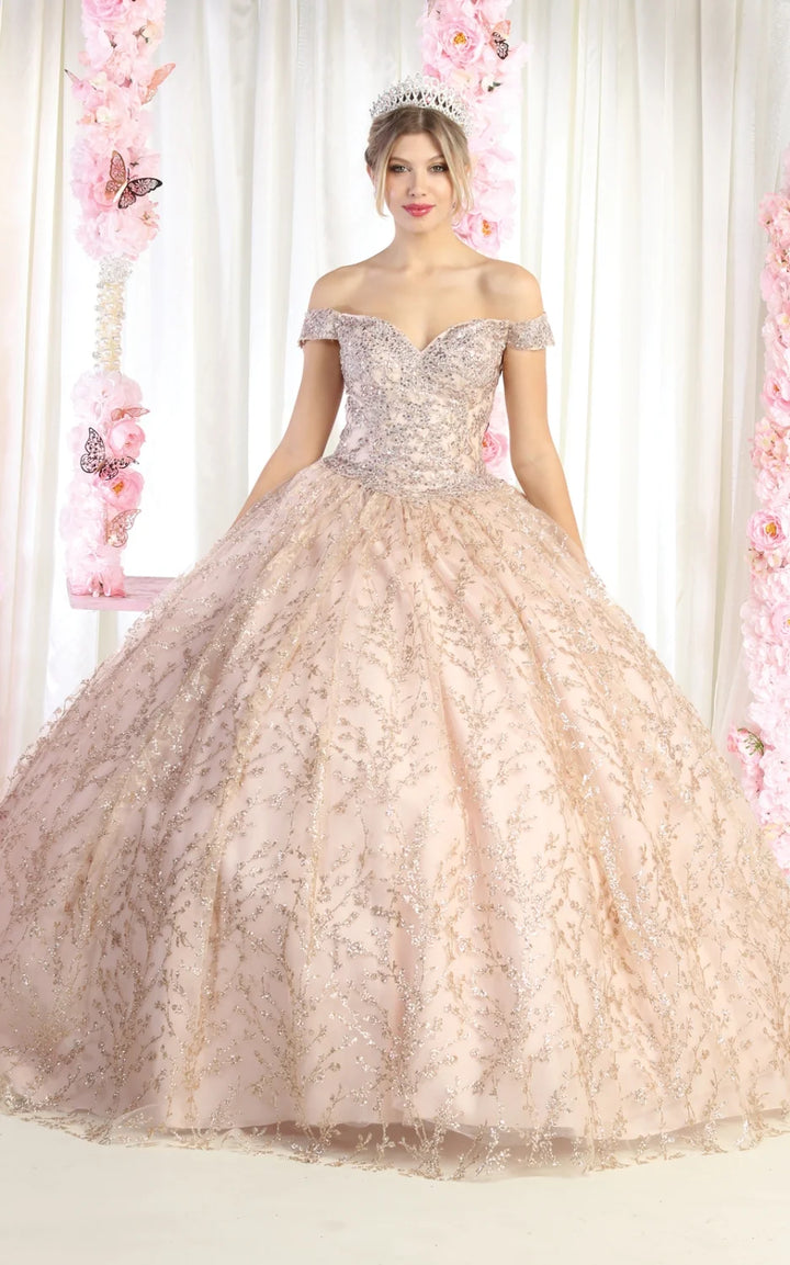 Glitter Off Shoulder Ball Gown by May Queen LK183