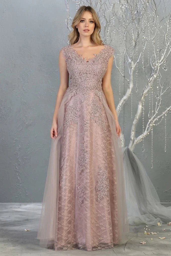 Applique V-Neck A-line Gown by May Queen MQ1799