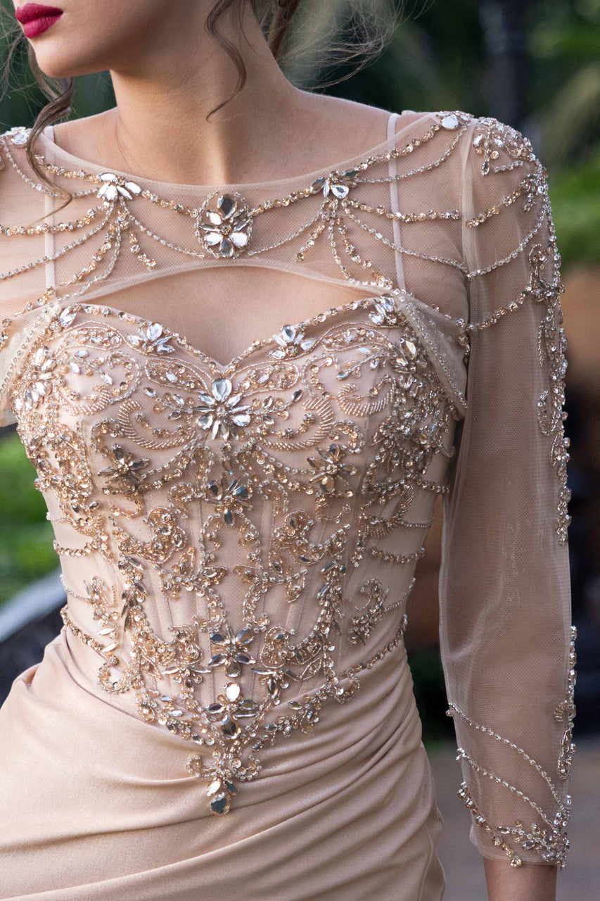 2-Piece Long Sleeve Slit Gown by Lenovia 8432