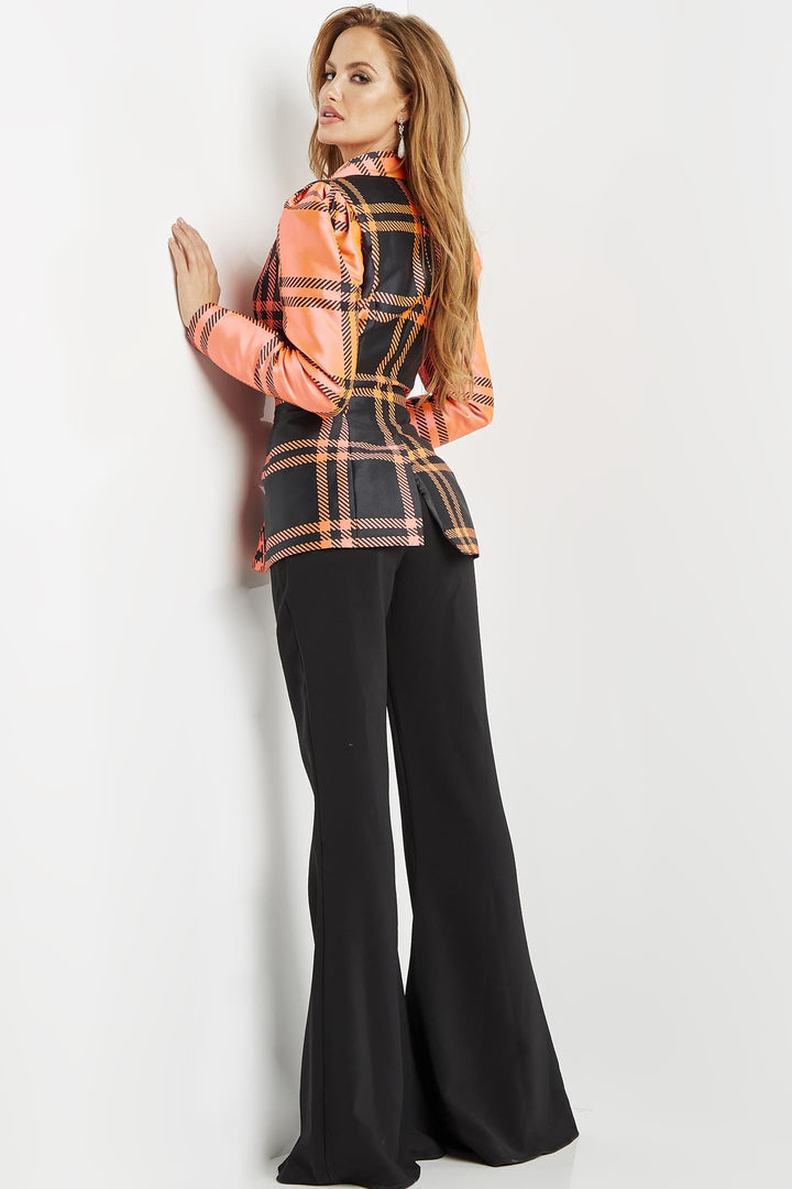 Plaid Long Sleeve Pant Suit by Jovani 23002