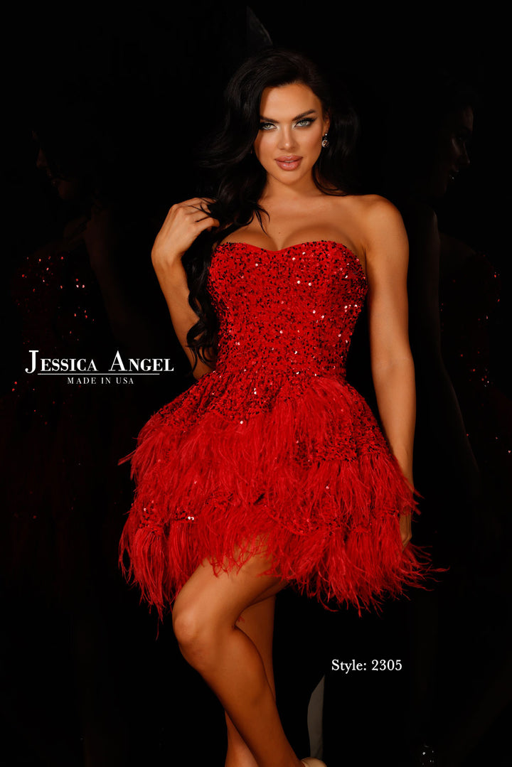 Velvet Sequin Short Strapless Dress by Jessica Angel 2305