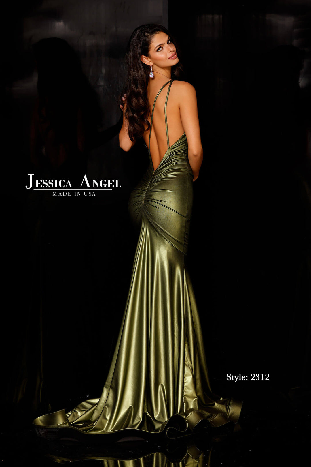 Metallic One Shoulder Slit Gown by Jessica Angel 2312