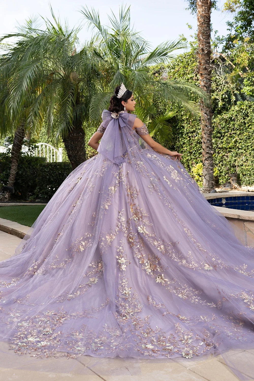 Off Shoulder Cape Ball Gown by May Queen LK292