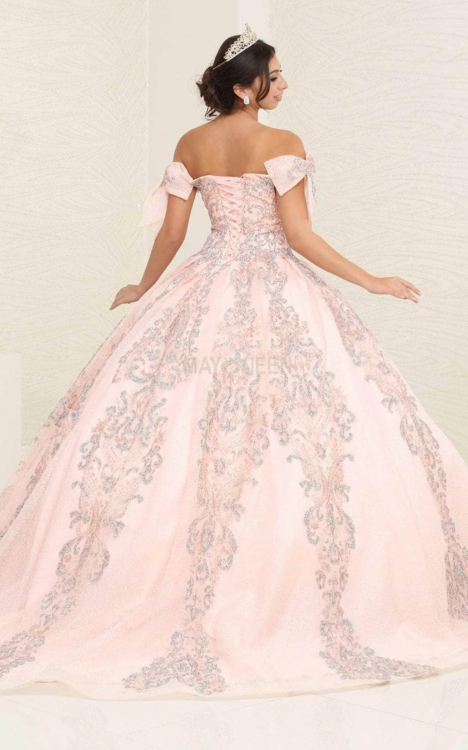 Beaded Off Shoulder Ball Gown by May Queen LK241