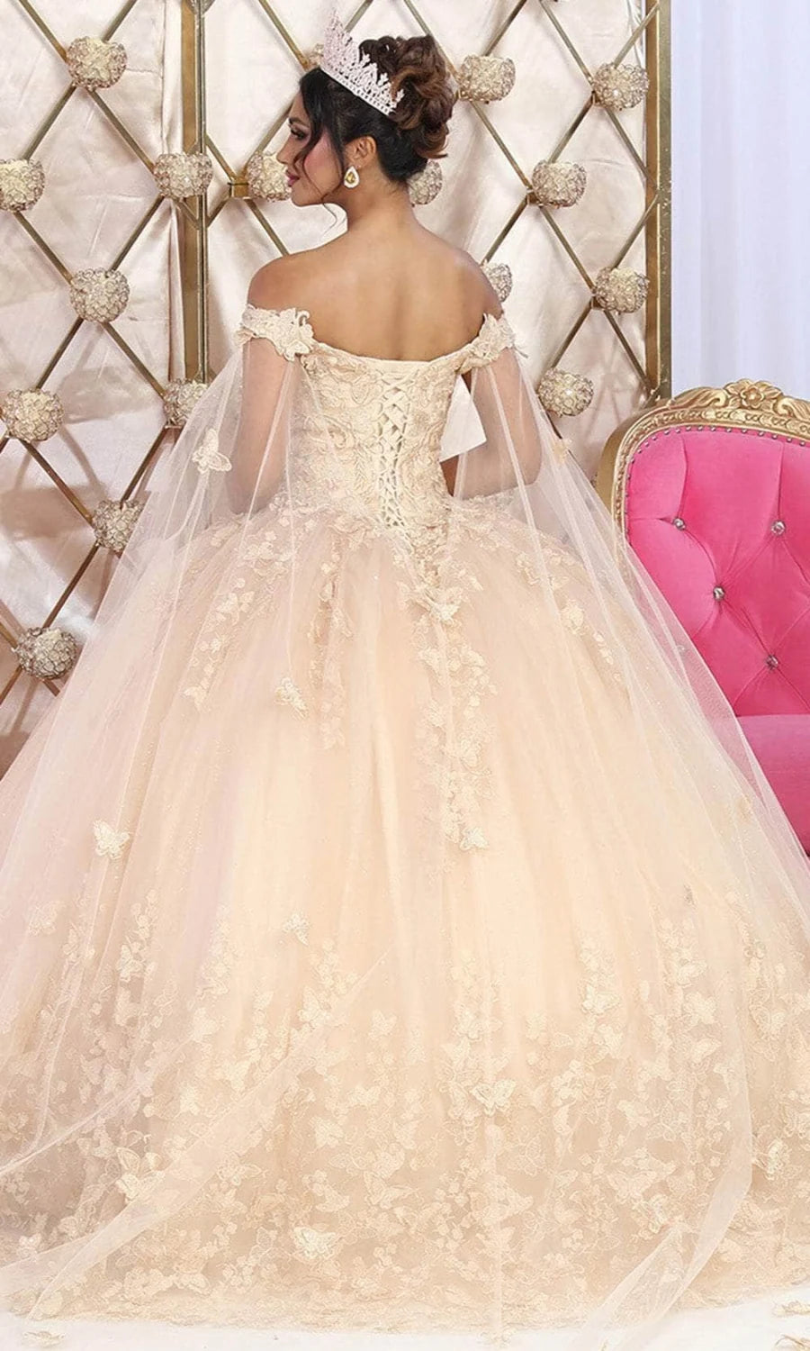 3D Butterfly Cape Sleeve Ball Gown by May Queen LK236