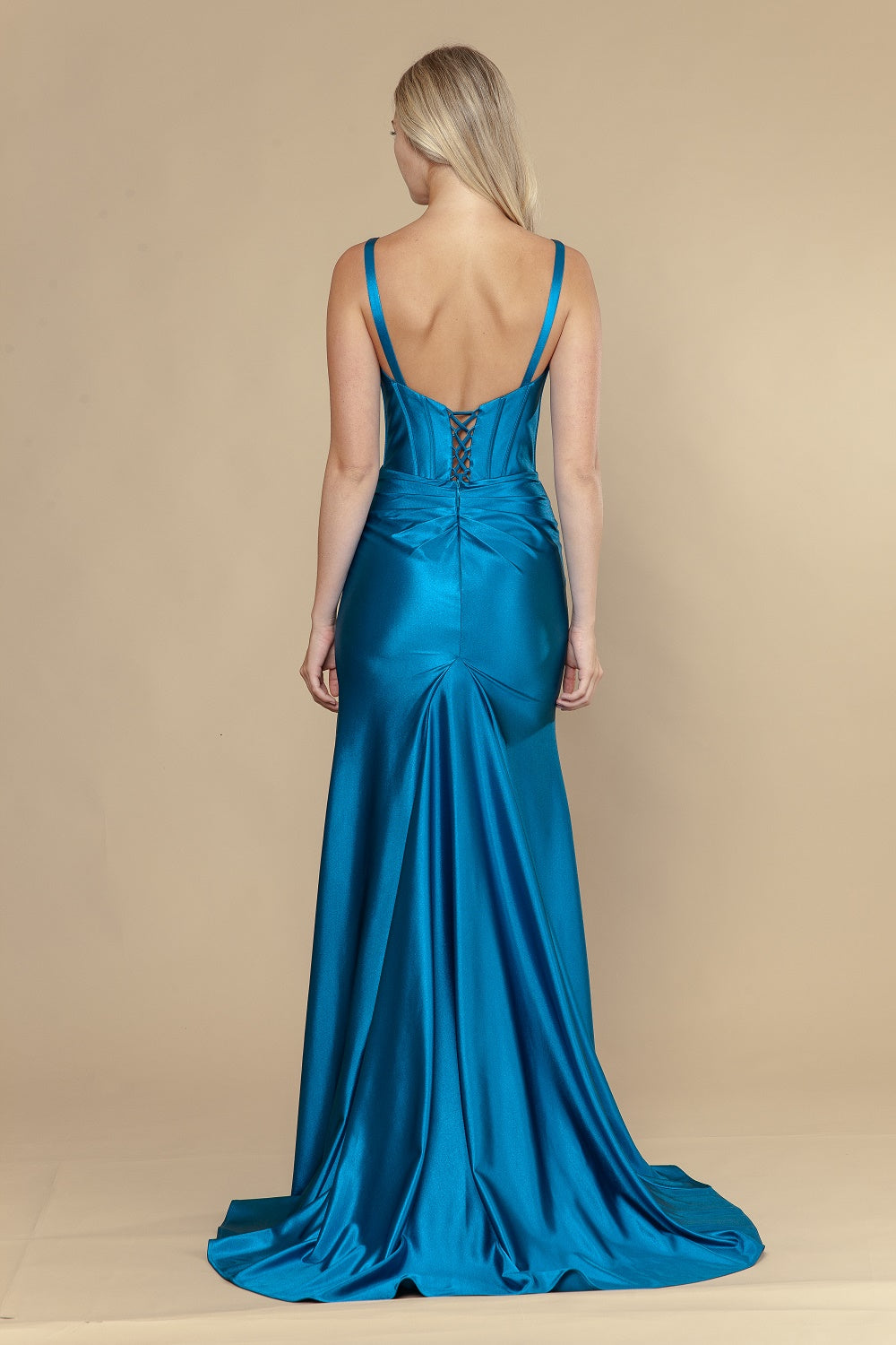 Satin Fitted Sleeveless Slit Gown by Poly USA 25006