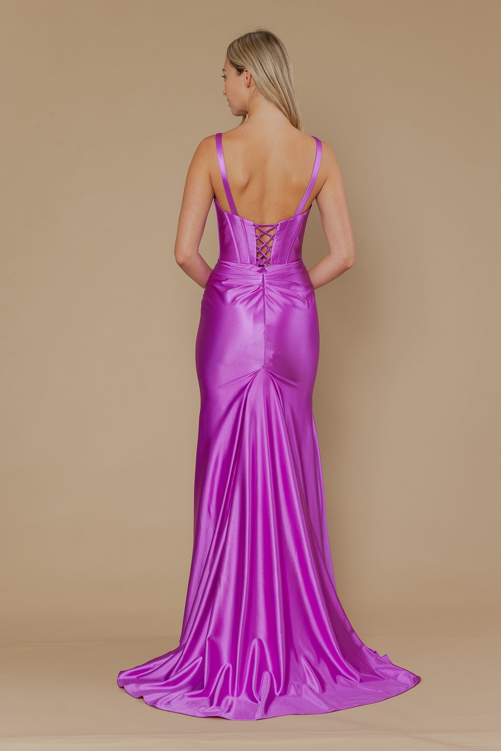 Satin Fitted Sleeveless Slit Gown by Poly USA 25006