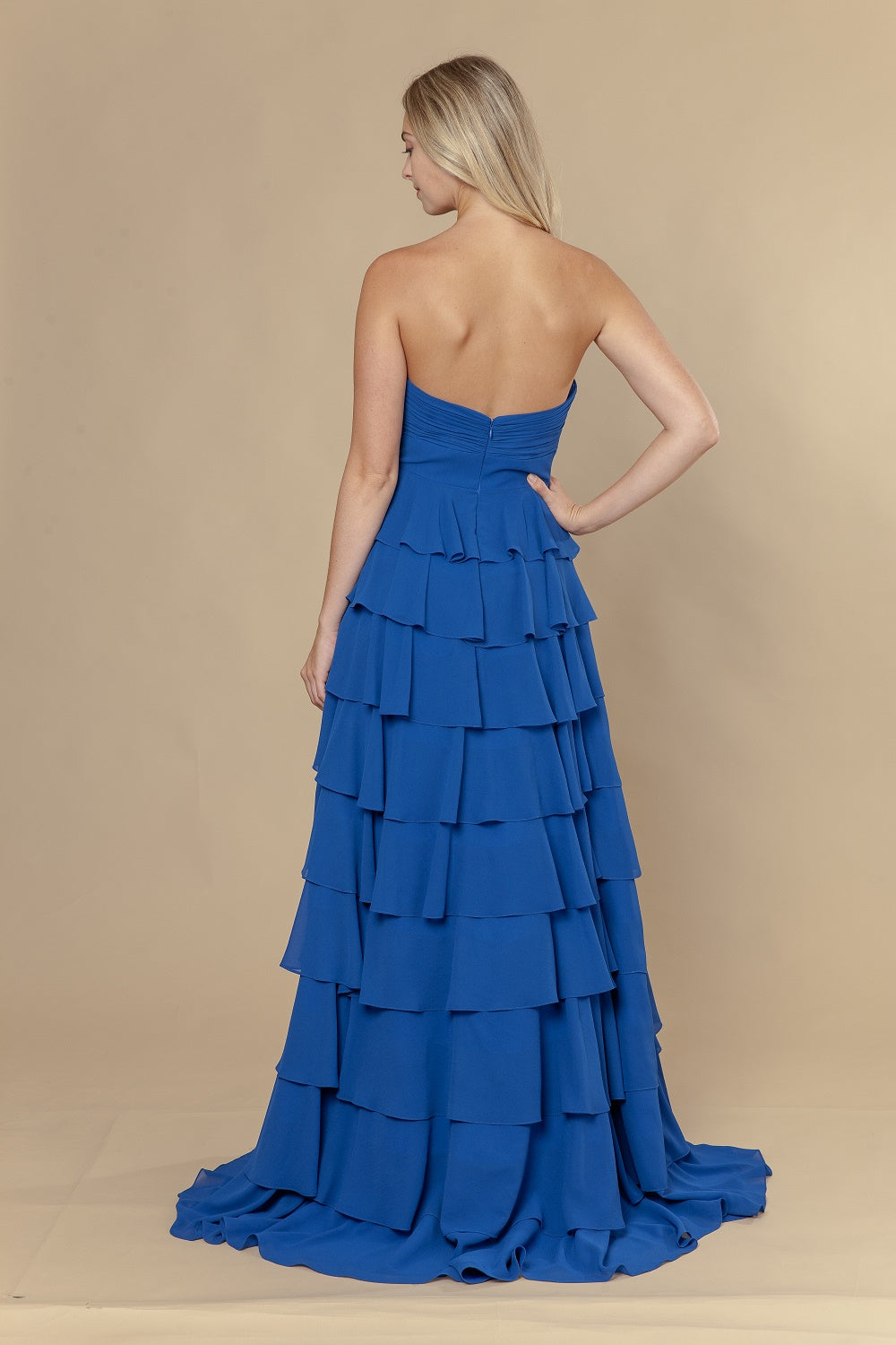 Chiffon Strapless Tiered Gown by Poly USA 25012