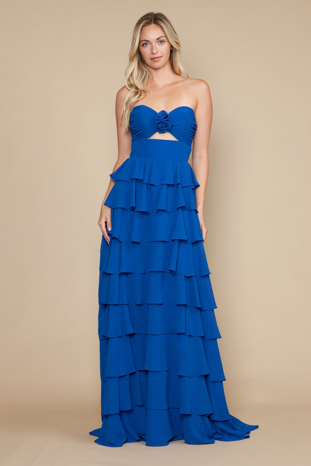 Chiffon Strapless Tiered Gown by Poly USA 25012