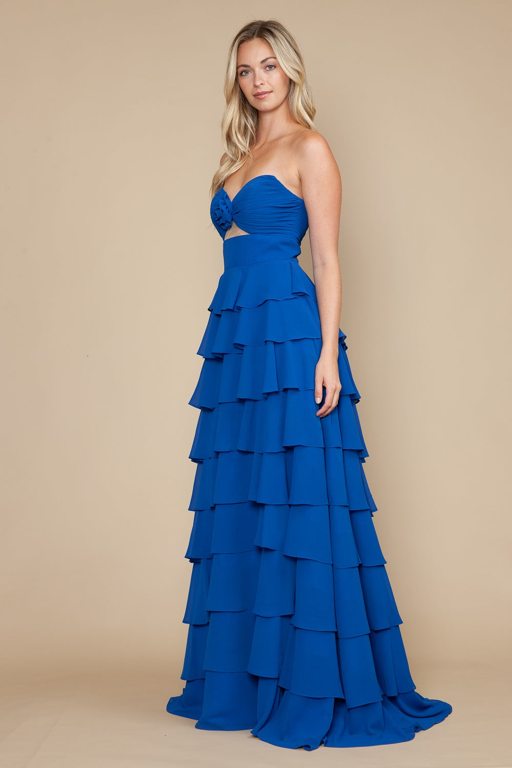 Chiffon Strapless Tiered Gown by Poly USA 25012