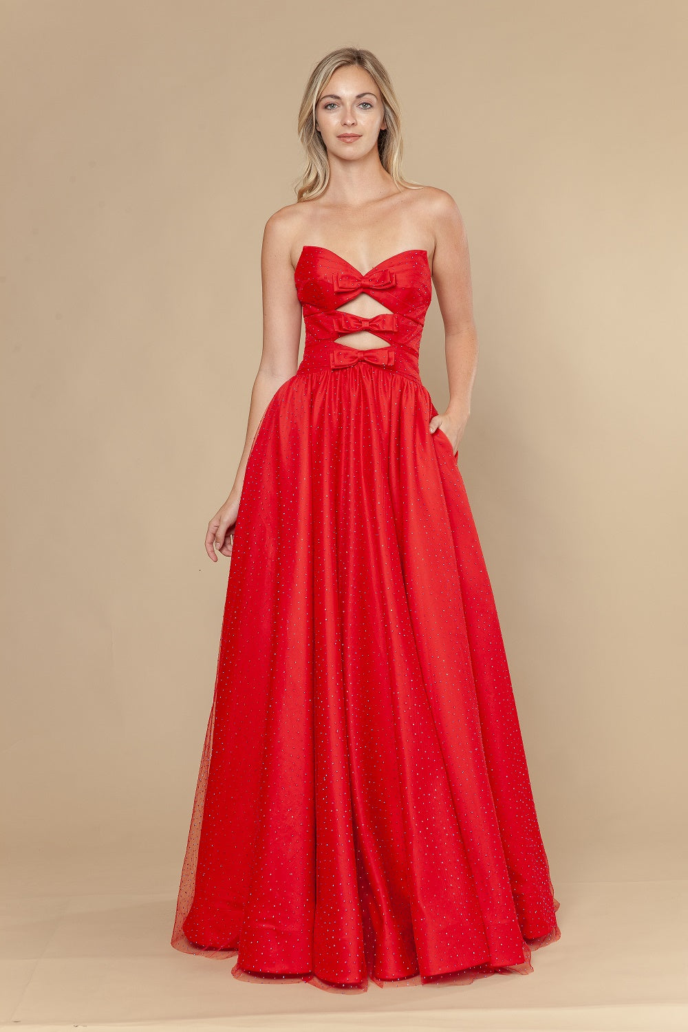 Strapless A-line Bow Gown by Poly USA 25036