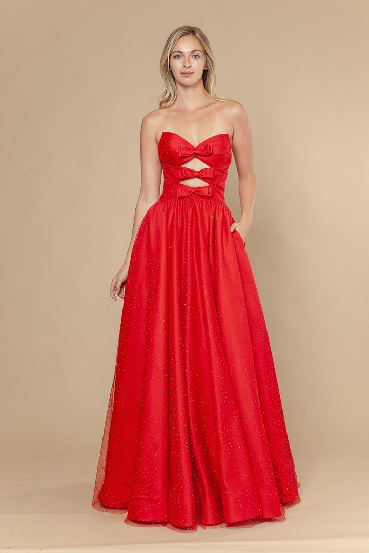 Strapless A-line Bow Gown by Poly USA 25036
