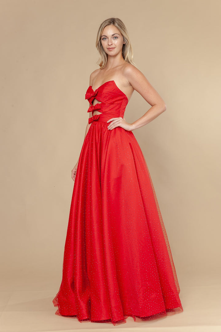 Strapless A-line Bow Gown by Poly USA 25036