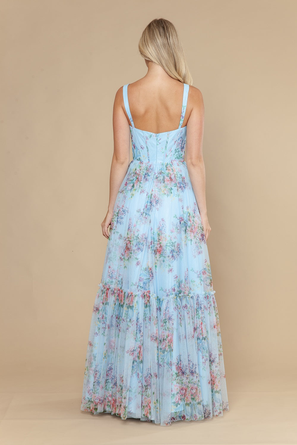 Floral Print Sleeveless A-line Gown by Poly USA 25038