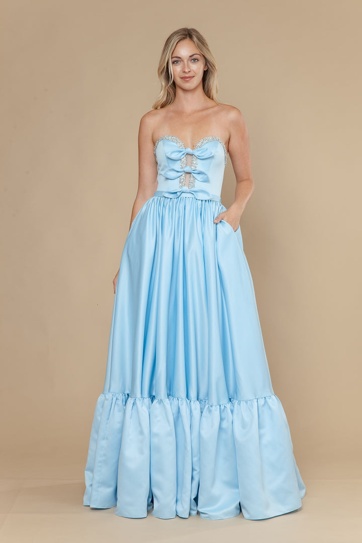 Satin Strapless A-line Gown by Poly USA 25040