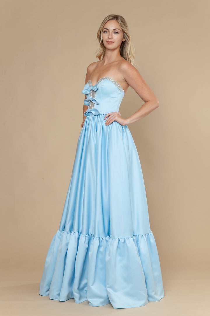 Satin Strapless A-line Gown by Poly USA 25040