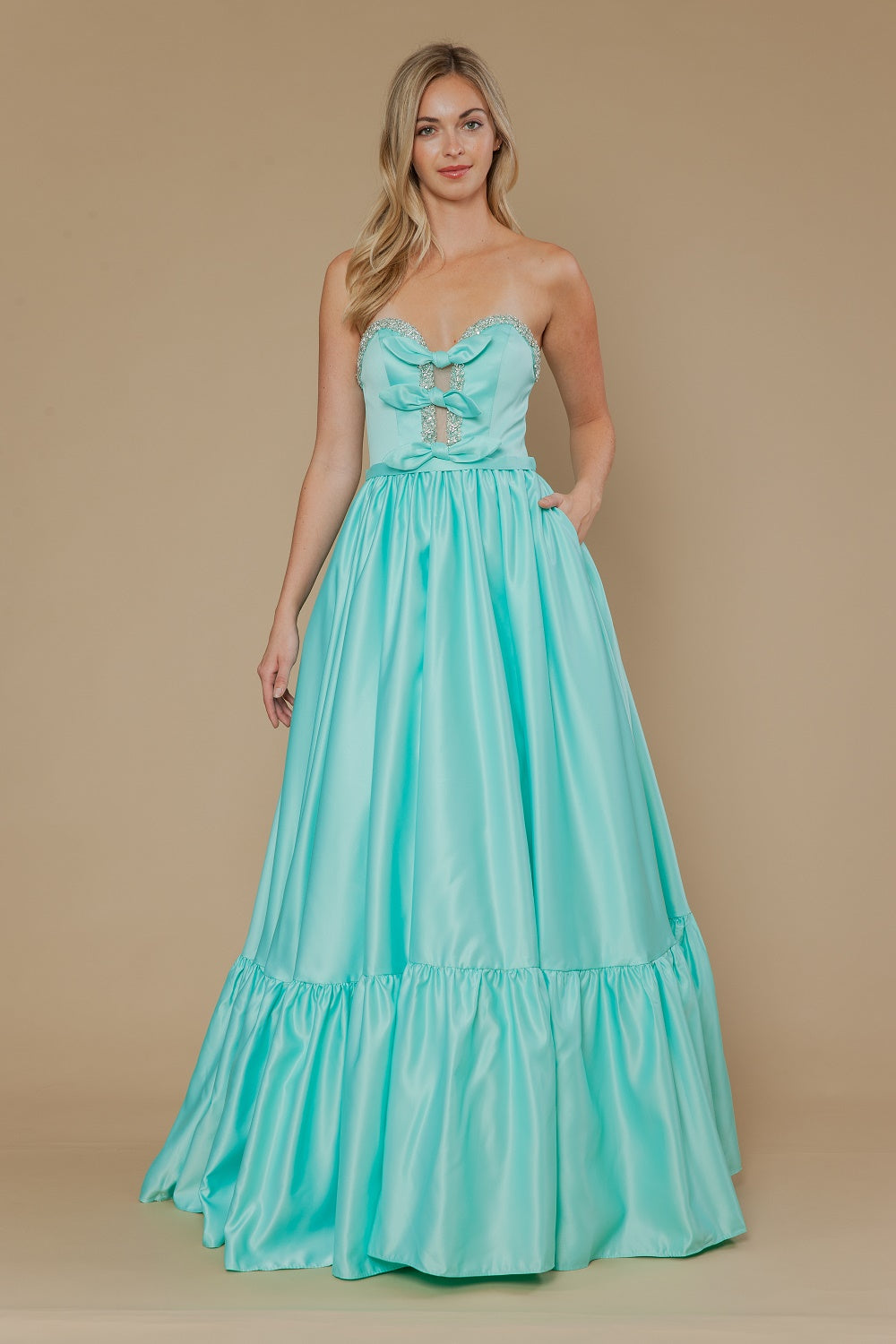 Satin Strapless A-line Gown by Poly USA 25040