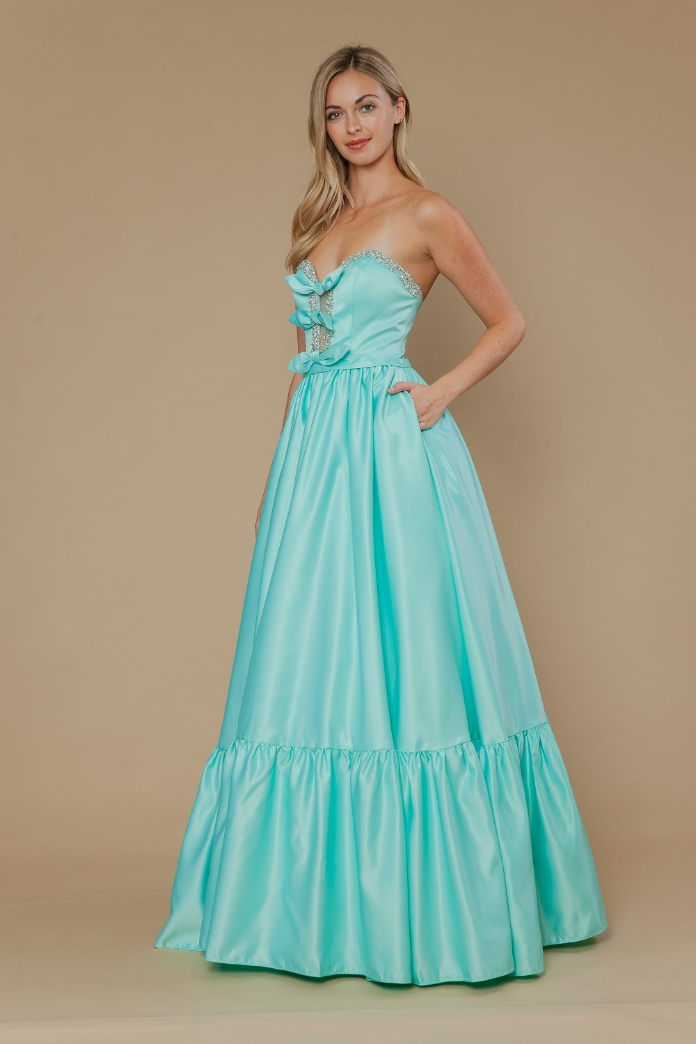 Satin Strapless A-line Gown by Poly USA 25040