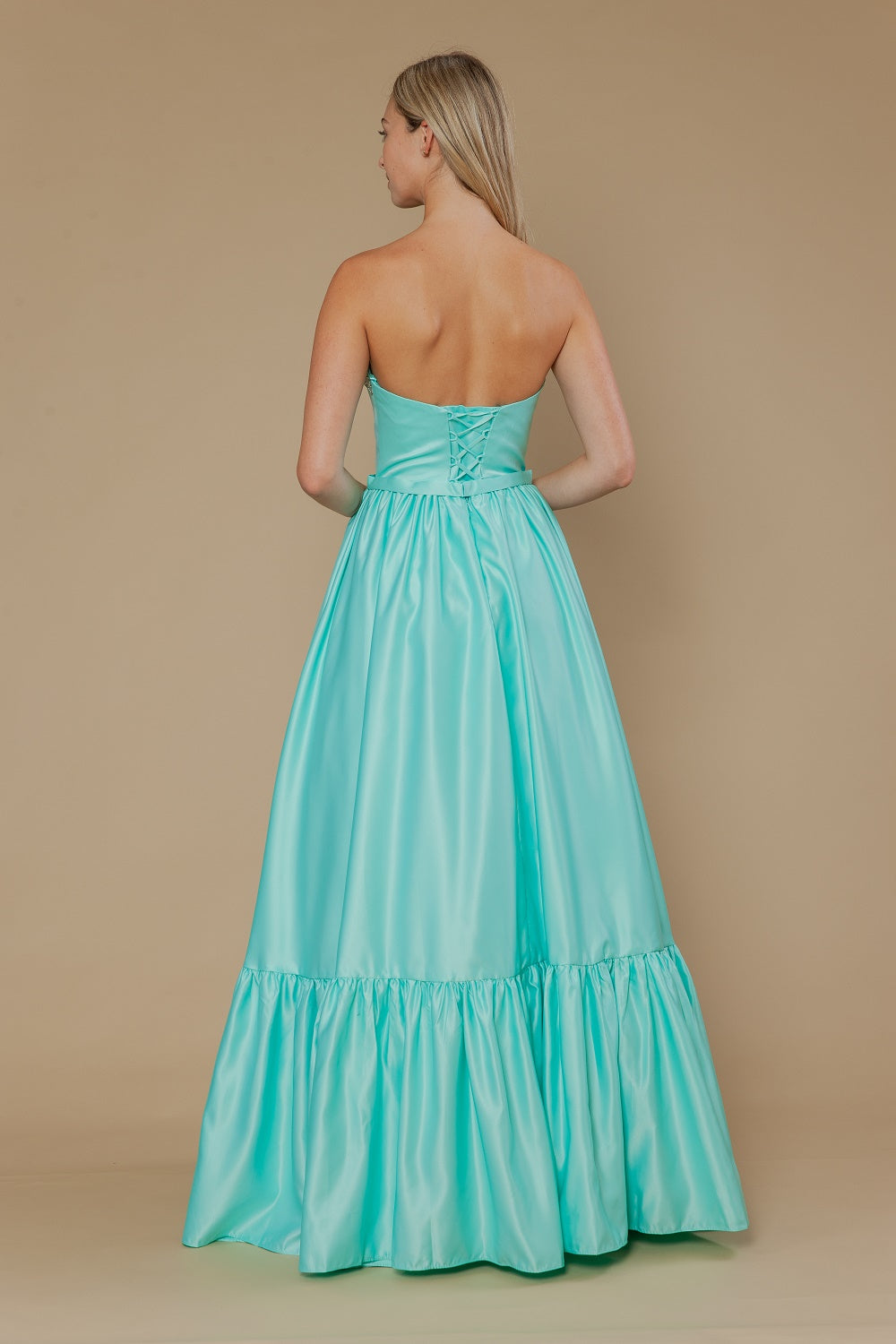 Satin Strapless A-line Gown by Poly USA 25040