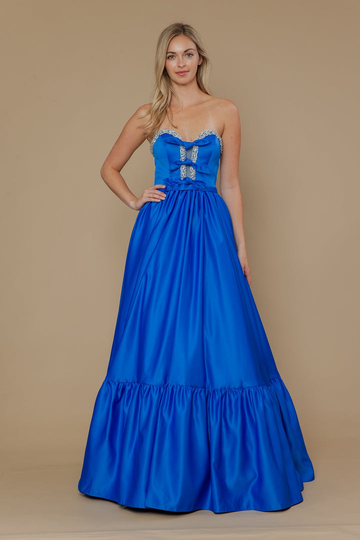 Satin Strapless A-line Gown by Poly USA 25040