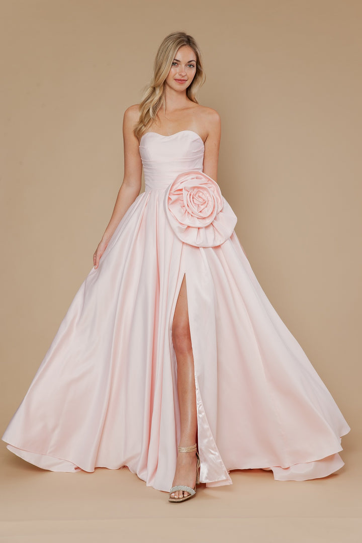 Strapless A-line Slit Gown by Poly USA 25062