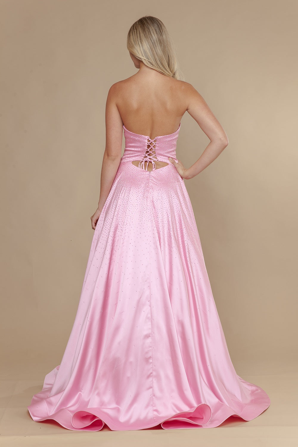 Beaded Satin Strapless A-line Gown by Poly USA 25130