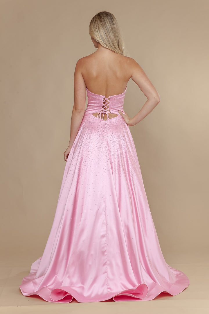 Beaded Satin Strapless A-line Gown by Poly USA 25130