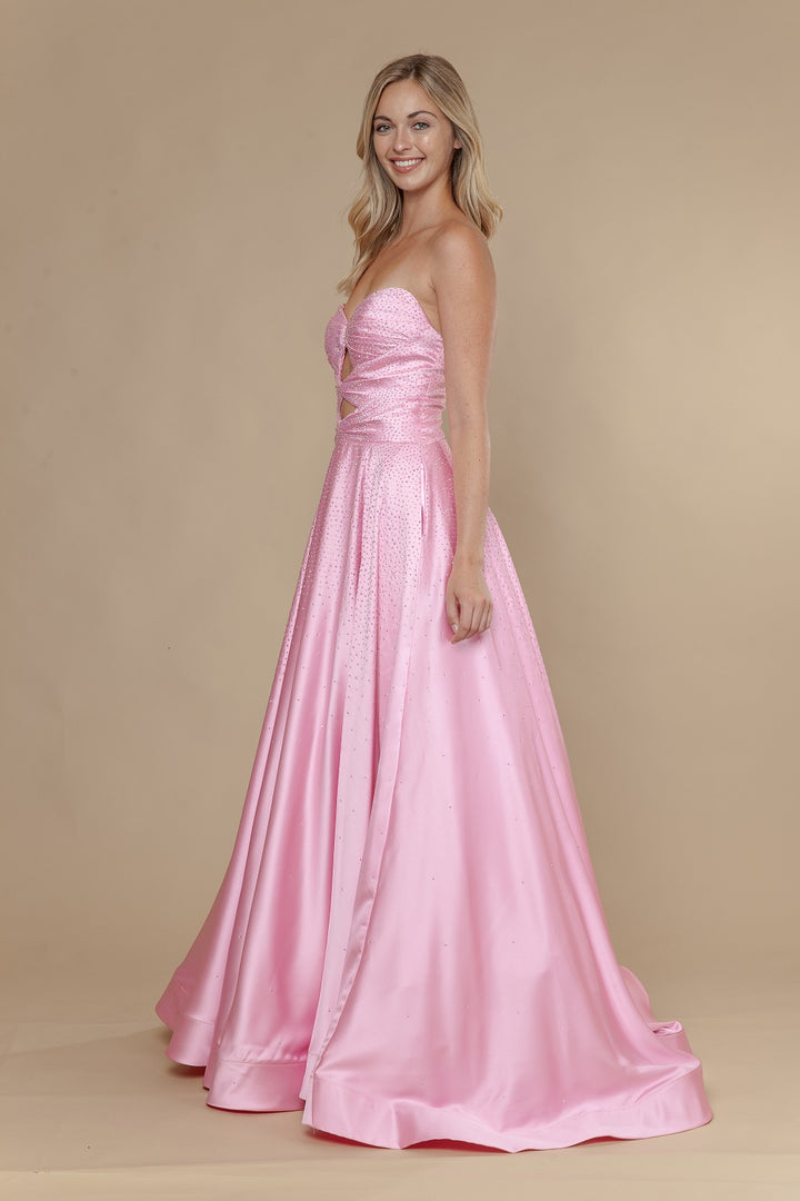 Beaded Satin Strapless A-line Gown by Poly USA 25130
