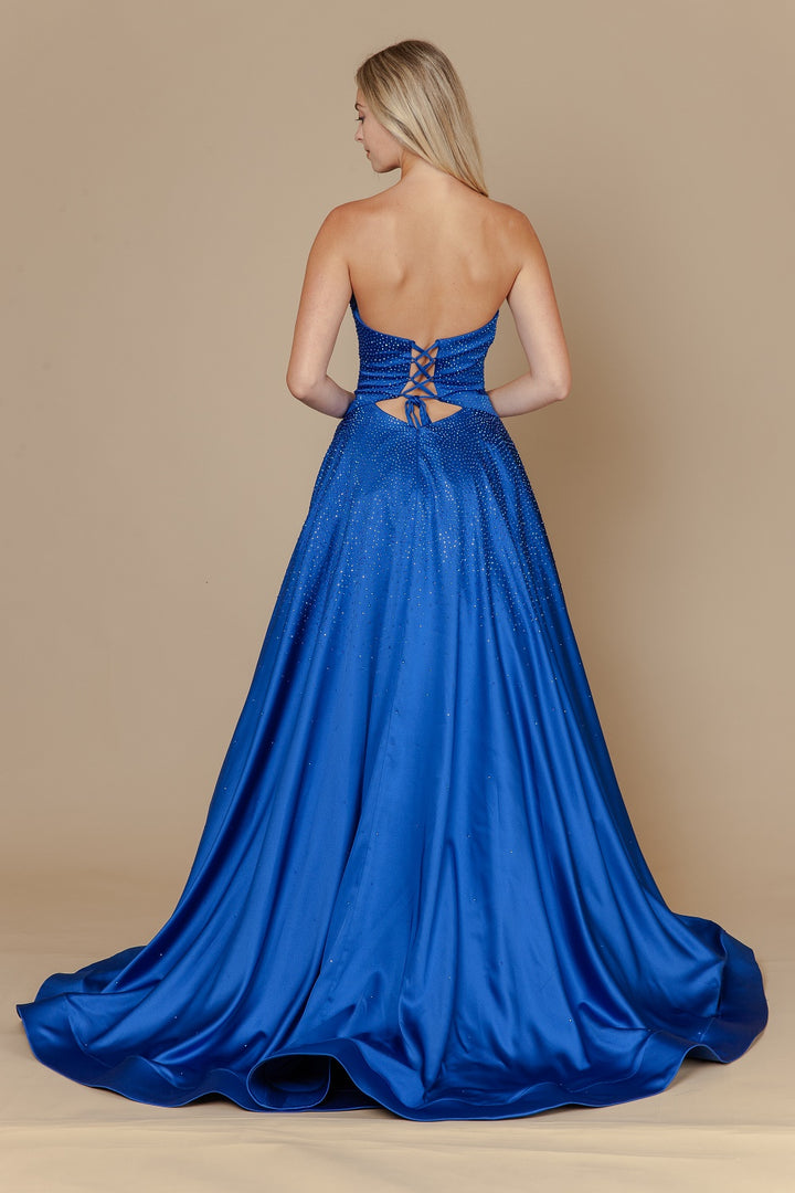 Beaded Satin Strapless A-line Gown by Poly USA 25130