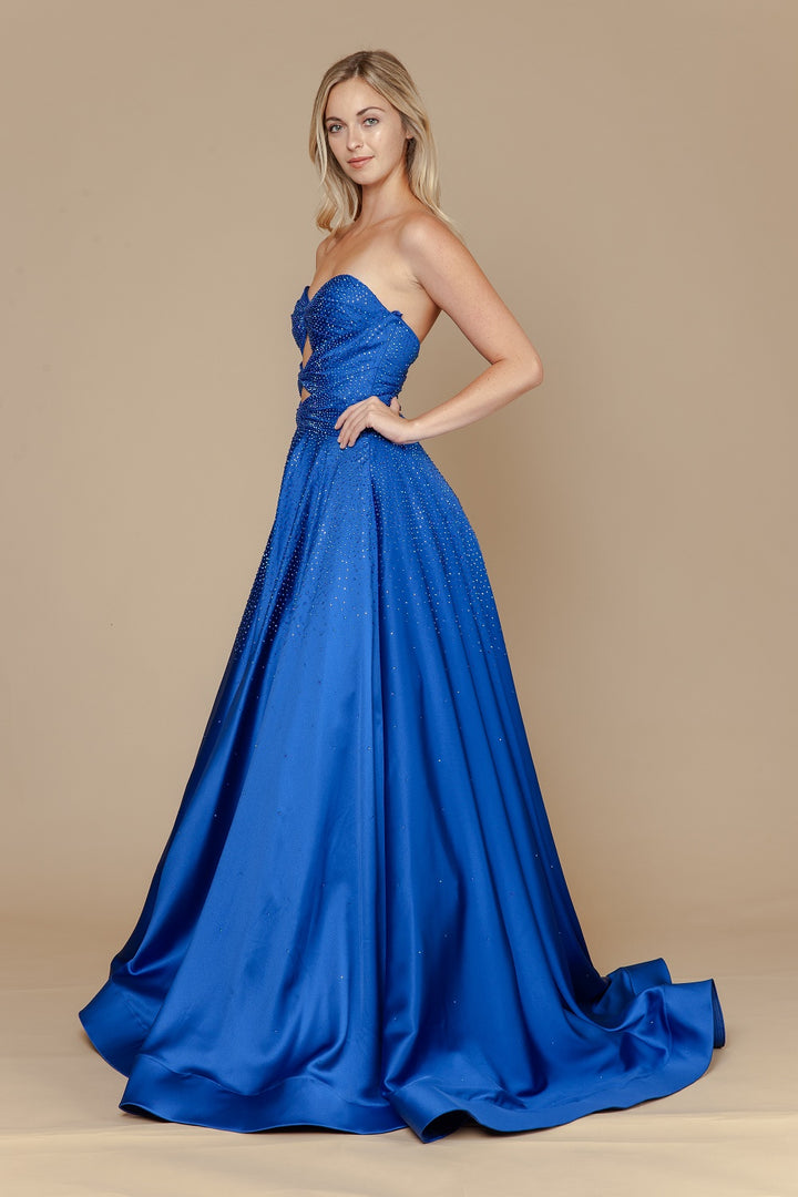 Beaded Satin Strapless A-line Gown by Poly USA 25130