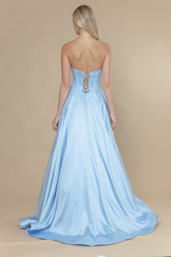 Beaded Satin Strapless A-line Gown by Poly USA 25132