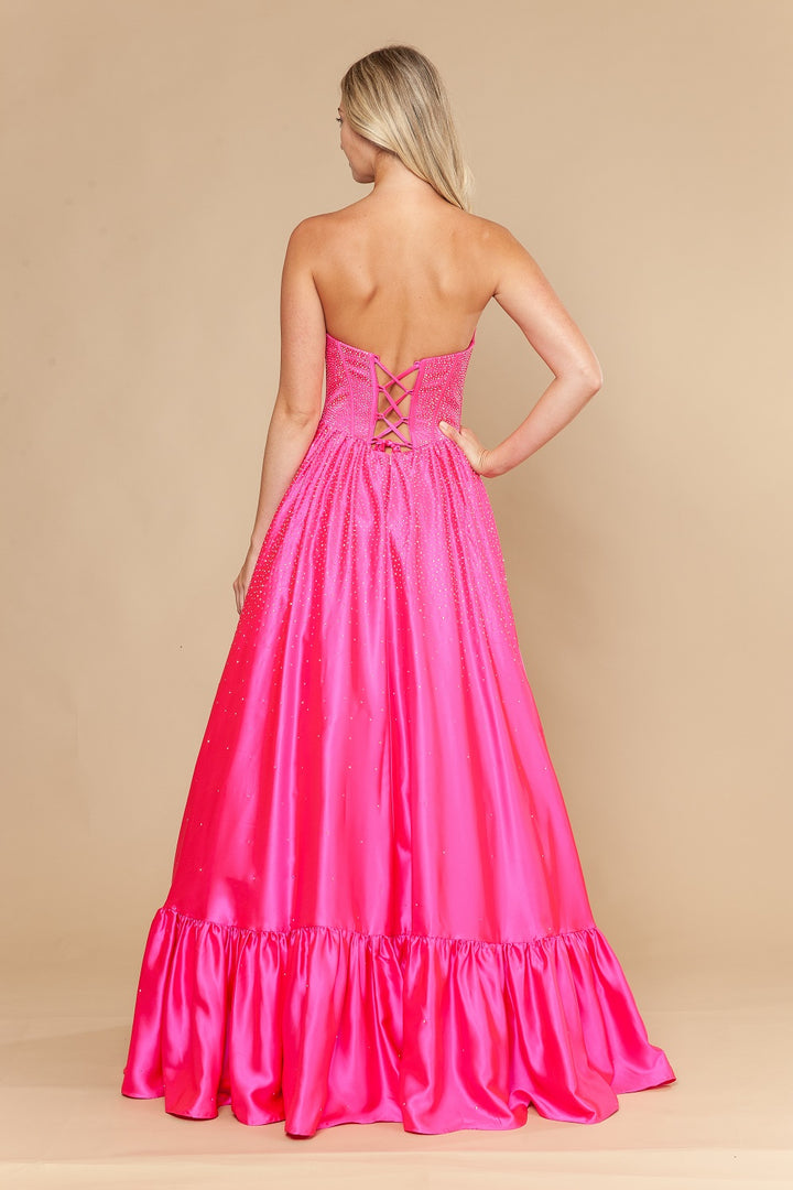 Beaded Satin Strapless A-line Gown by Poly USA 25134
