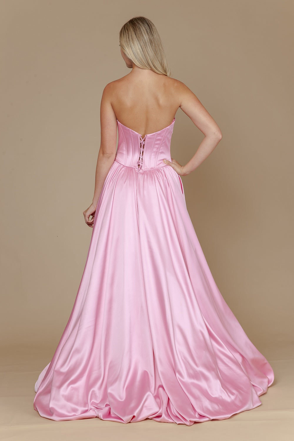 Satin Strapless A-line Gown by Poly USA 25136