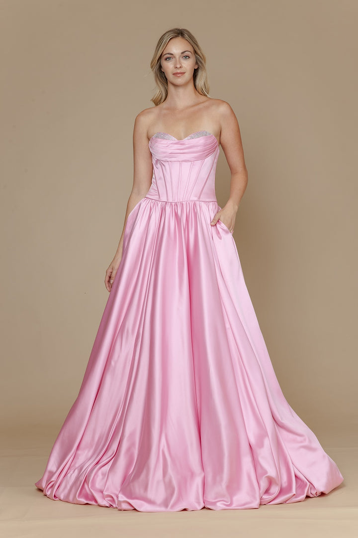 Satin Strapless A-line Gown by Poly USA 25136