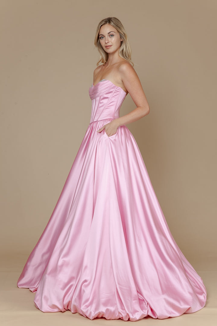 Satin Strapless A-line Gown by Poly USA 25136