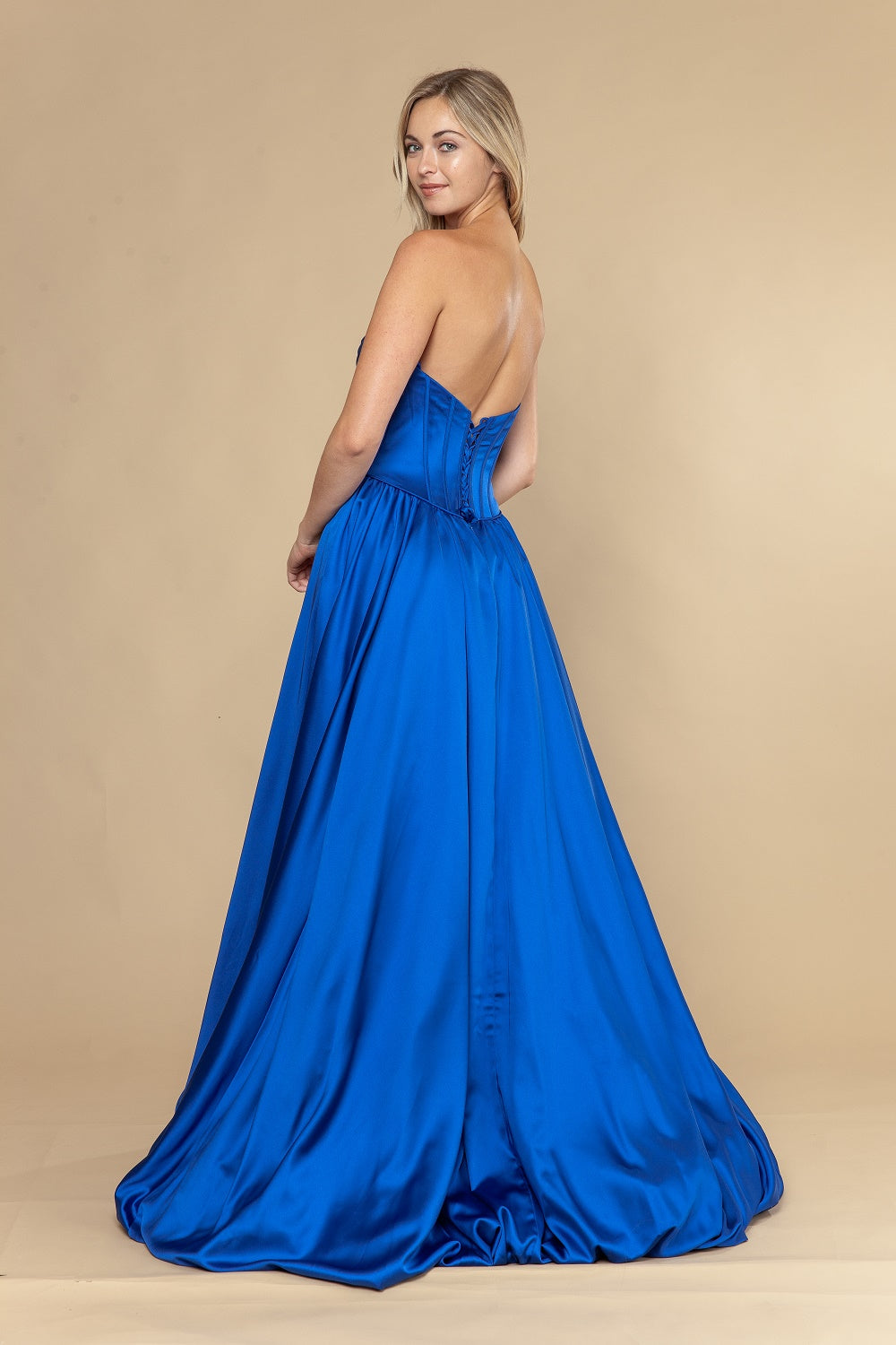 Satin Strapless A-line Gown by Poly USA 25136