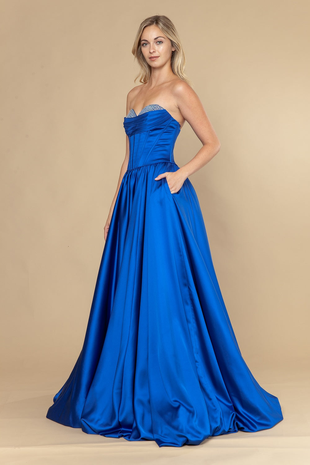 Satin Strapless A-line Gown by Poly USA 25136