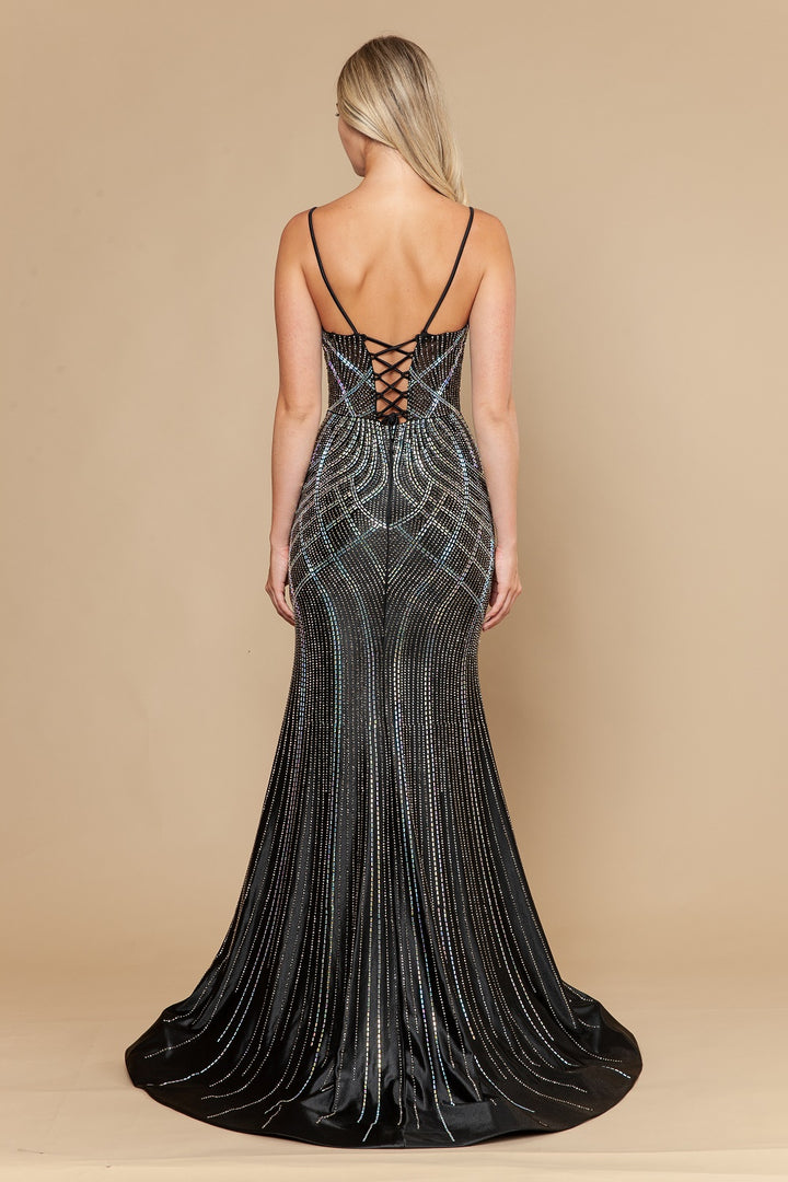 Beaded Satin Sleeveless Slit Gown by Poly USA 25142