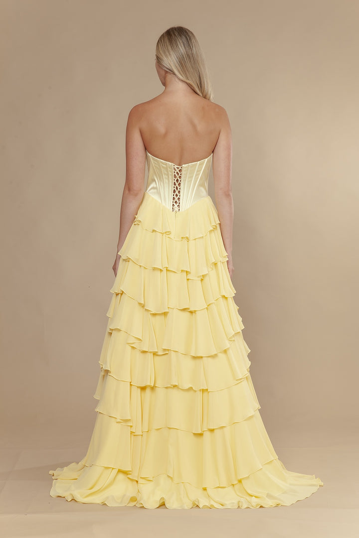 Strapless A-line Ruffled Slit Gown by Poly USA 25176