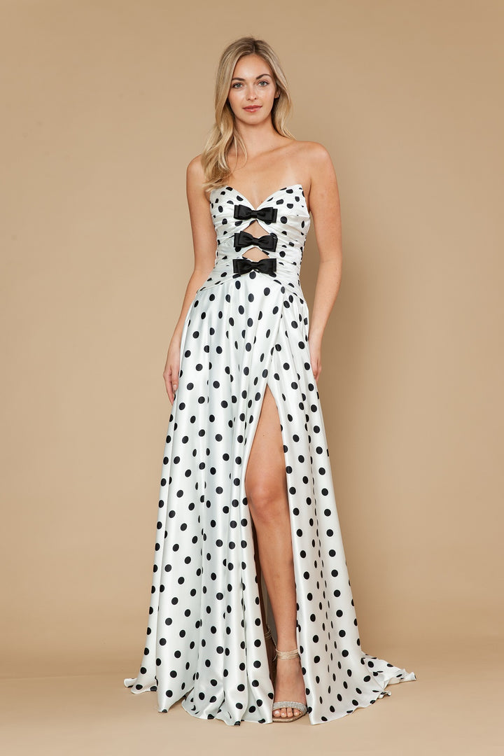 Polka Dot Strapless A-line Slit Gown by Poly USA 25184