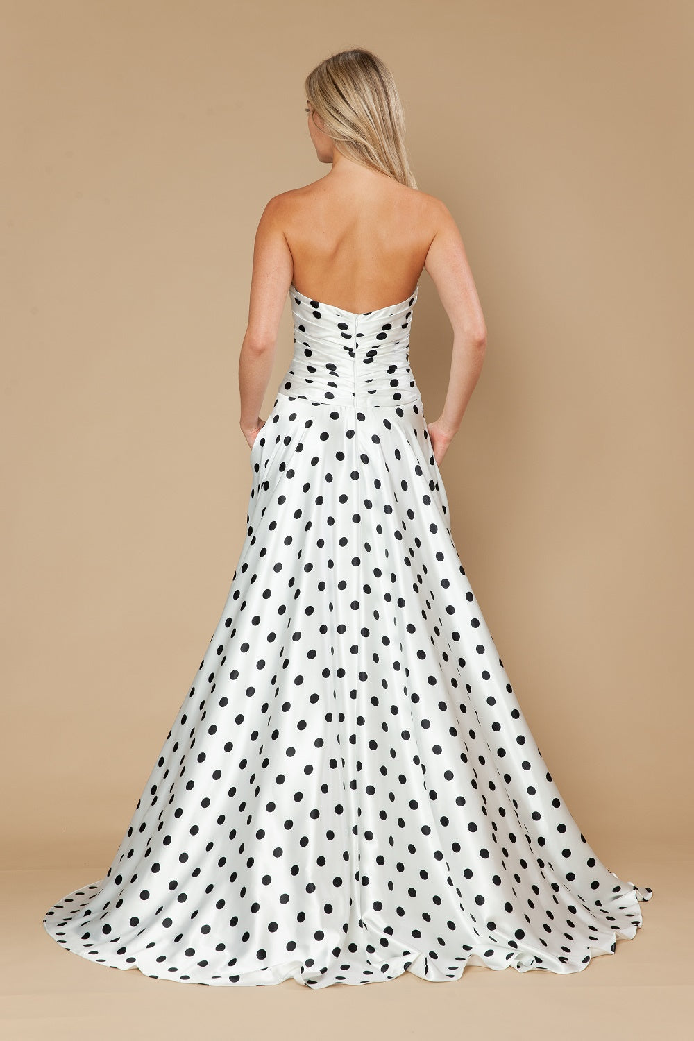 Polka Dot Strapless A-line Slit Gown by Poly USA 25184
