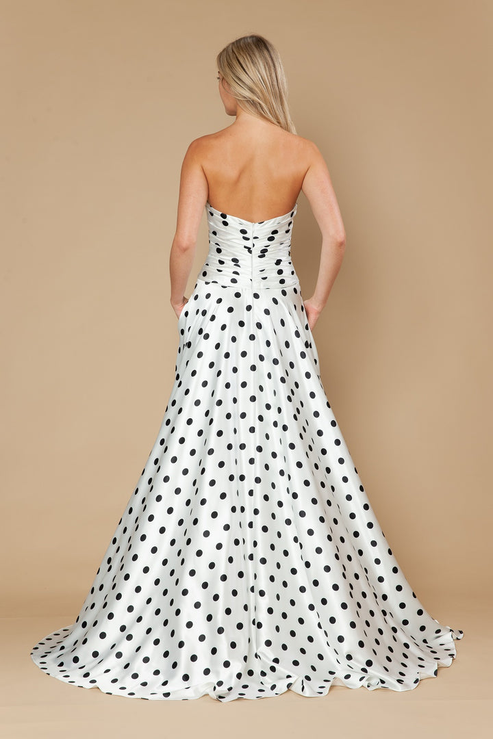 Polka Dot Strapless A-line Slit Gown by Poly USA 25184
