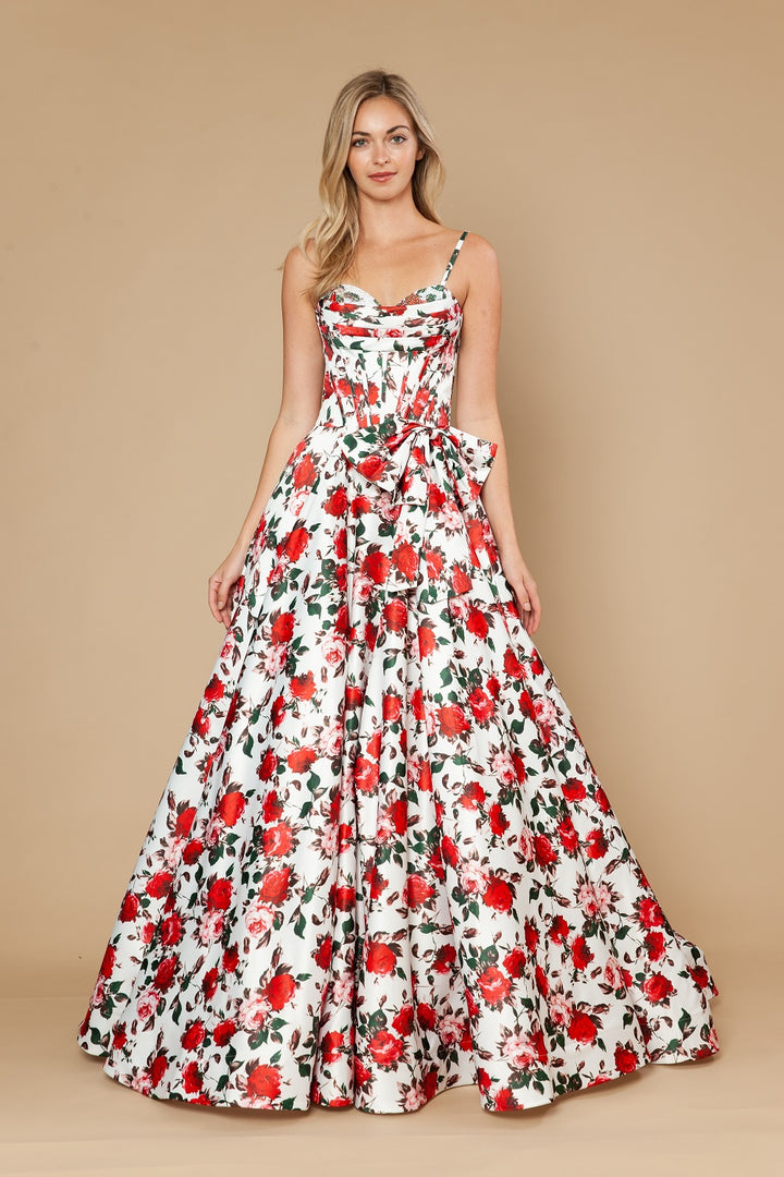 Floral Print Sleeveless A-line Gown by Poly USA 25190